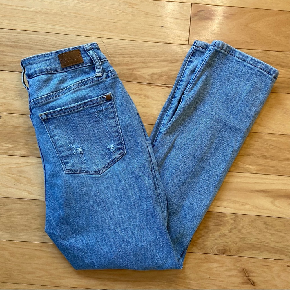 Judy Blue Distressed Boyfriend Jeans Womens 5/27 Mid Rise Light Wash Denim